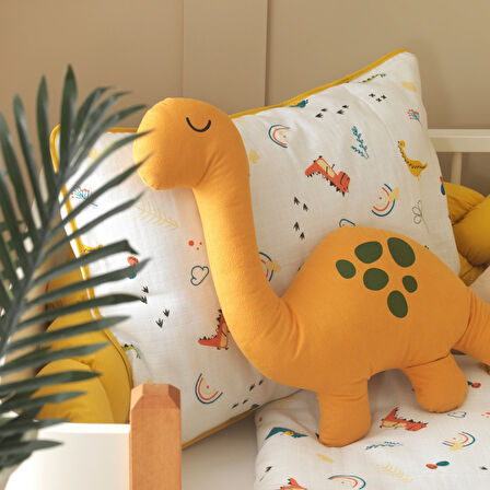 Dino Dinozor Temalı Uyku Seti – %100 Pamuk Müslin, Dino & Rex Yastıklı, Bebek ve Çocuk Odası için
