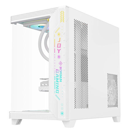 DARYUN JOY GAMİNG BEYAZ ATX AKVARYUM KASA TUŞTAN DEĞİŞMELİ RGB FAN 750+80 BEYAZ PSU