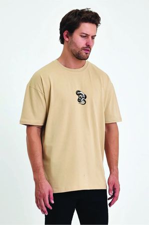 Lenithra Japan Tour Sırt Baskılı Unisex Oversize T-shirt Bej / XL