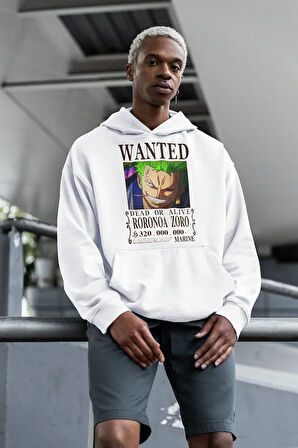 Wanted Roronoa Zoro Baskılı Unisex Oversize Anime Hoodie