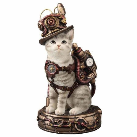 WISE Steampunk Kedi Dekoratif Obje – Poliresin Koleksiyon Biblosu – 17,5 cm