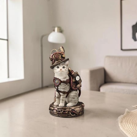 WISE Steampunk Kedi Dekoratif Obje – Poliresin Koleksiyon Biblosu – 17,5 cm