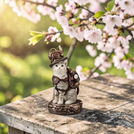 WISE Steampunk Kedi Dekoratif Obje – Poliresin Koleksiyon Biblosu – 17,5 cm