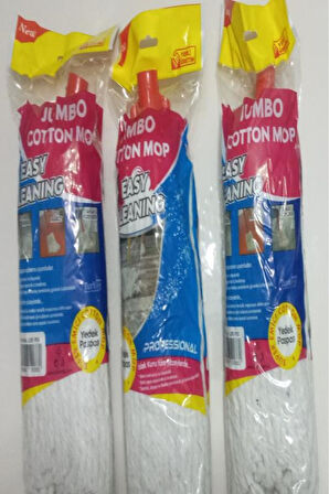 Jumbo 3 Adet Pamuklu Islak Ipli Uzun Mop Paspas Başlığı Püskül