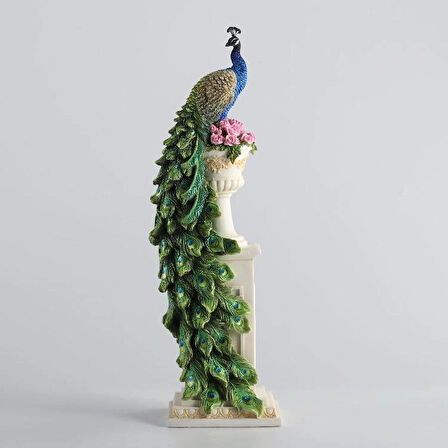 Wise Karışık-Wise Biblolar - Vazo Üstünde Tavus Kuşu Biblo 12x10,5x34,5 cm Dekoratif Obje