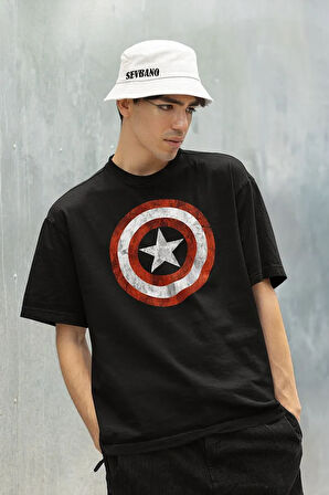 Kaptan Amerika Logo Baskılı Unisex Oversize Marvel Tişört
