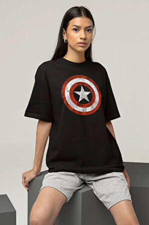 Kaptan Amerika Logo Baskılı Unisex Oversize Marvel Tişört
