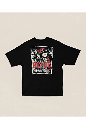 Rock Metal Müzik Grubu AC DC Baskılı Unisex Tişört, Oversize Highway To Hell Tişört
