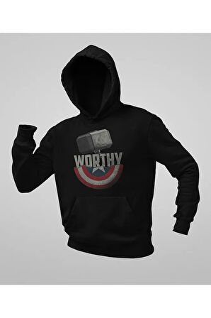 Worthy Thor x Kaptan Amerika Tasarım Baskılı Unisex Oversize Hoodie