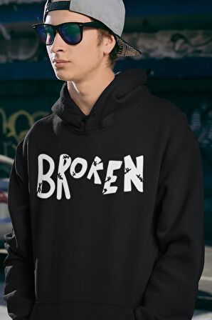 Broken Yazılı Unisex Oversize Hoodie