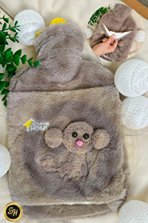 Kahverengi- Peluş Kılıflı Köpek Emojili Sıcak Su Torbası 2 Litre