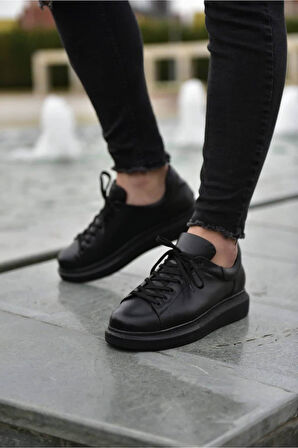 J257 Estrella Ortopedik Taban Günlük Cilt Erkek Sneaker Spor Ayakkabı CST Siyah