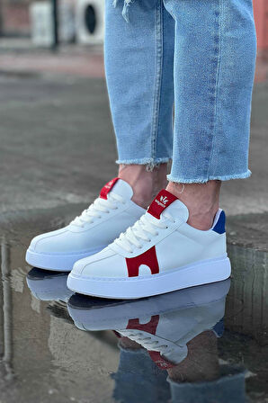 J040 Bağcıklı Ortopedik Taban Erkek Sneaker Günlük Ayakkabı BT Beyaz/Kırmızı