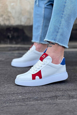 J040 Bağcıklı Ortopedik Taban Erkek Sneaker Günlük Ayakkabı BT Beyaz/Kırmızı