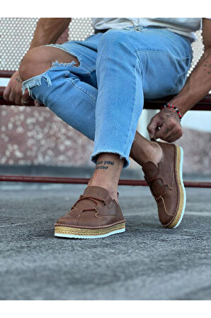 J015 Bağcıklı Ortopedik Taban Erkek Klasik Günlük Ayakkabı HT Taba