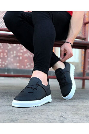 J036 Bağcıklı Ortopedik Taban Erkek Sneaker Günlük Ayakkabı BT Siyah
