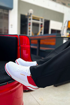J075 Signature Ortopedik Taban Günlük Cilt Erkek Sneaker Spor Ayakkabı CBT Beyaz/Kırmızı