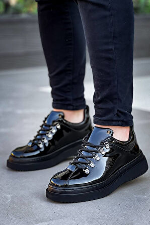 J-X4 Bağcıklı Ortopedik Taban Günlük Rugan Erkek Spor Sneaker Ayakkabı ST Siyah