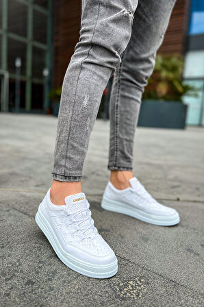 J040 C-Rey Ortopedik Taban Günlük Cilt Erkek Sneaker Spor Ayakkabı CBT Beyaz
