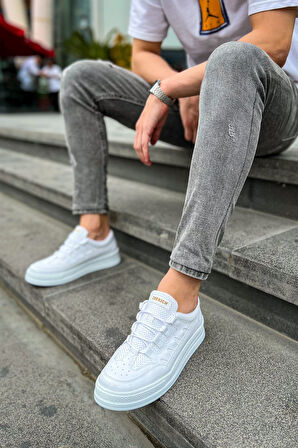 J040 C-Rey Ortopedik Taban Günlük Cilt Erkek Sneaker Spor Ayakkabı CBT Beyaz