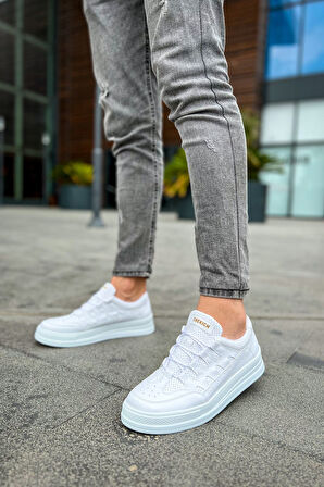 J040 C-Rey Ortopedik Taban Günlük Cilt Erkek Sneaker Spor Ayakkabı CBT Beyaz