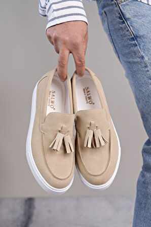 J153 Bloom Bağcıksız Püsküllü Süet Erkek Günlük Spor Klasik Ayakkabı SBT - Krem