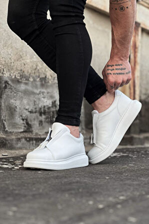 J010 Bağcıksız Fermuarlı Ortopedik Taban Erkek Sneaker Günlük Ayakkabı BT Beyaz