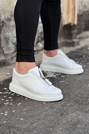 J010 Bağcıksız Fermuarlı Ortopedik Taban Erkek Sneaker Günlük Ayakkabı BT Beyaz