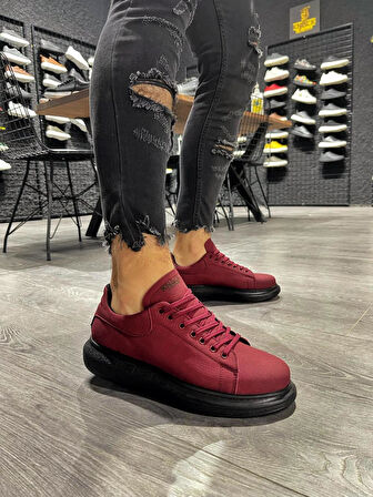 J045 Bağcıklı Ortopedik Taban Günlük Erkek Spor Sneaker Ayakkabı ST Bordo