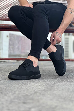 J016 Bağcıklı Ortopedik Taban Triko Cilt Erkek Klasik Günlük Ayakkabı ST Siyah