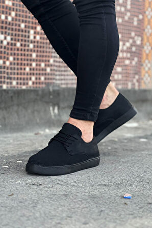 J016 Bağcıklı Ortopedik Taban Triko Cilt Erkek Klasik Günlük Ayakkabı ST Siyah