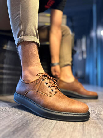 J001 Bağcıklı Ortopedik Taban Erkek Günlük Klasik Ayakkabı ST Taba