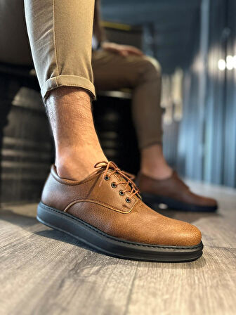 J001 Bağcıklı Ortopedik Taban Erkek Günlük Klasik Ayakkabı ST Taba