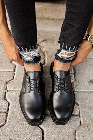 J001 Classic Lace Ortopedik Taban Günlük Cilt Erkek Klasik Ayakkabı CST Siyah