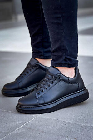 J-X500 Bağcıklı Ortopedik Taban Günlük Erkek Spor Sneaker Ayakkabı ST Siyah
