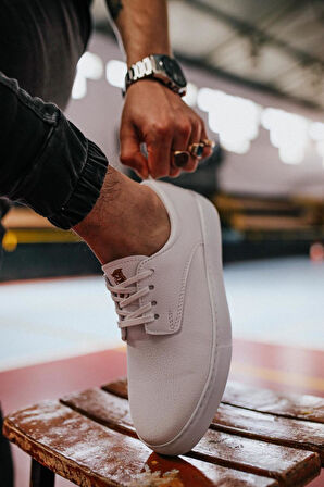 J077 Bağcıklı Ortopedik Taban Erkek Günlük Sneaker Spor Ayakkabı BT Beyaz