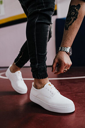 J077 Bağcıklı Ortopedik Taban Erkek Günlük Sneaker Spor Ayakkabı BT Beyaz