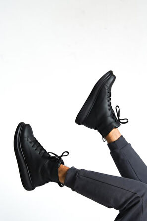 J-B080 Bağcıklı Ortopedik Taban Suya ve Soğuğa Dayanıklı Günlük Kışlık Erkek Spor Bot ST Siyah