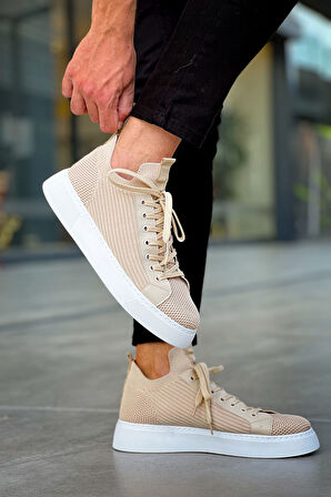 J2423 Ortopedik Taban Günlük Triko Erkek Sneaker Spor Ayakkabı TBT Bej