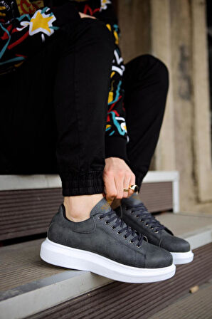J044 Bağcıklı Ortopedik Taban Erkek Günlük Sneaker Spor Ayakkabı BT Gri
