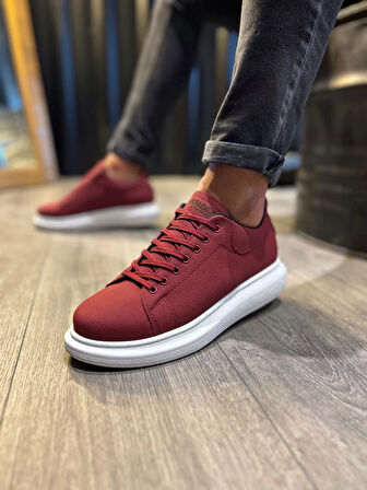 J045 Bağcıklı Ortopedik Taban Günlük Erkek Spor Sneaker Ayakkabı BT Bordo