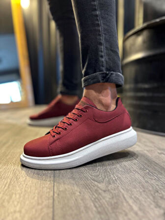 J045 Bağcıklı Ortopedik Taban Günlük Erkek Spor Sneaker Ayakkabı BT Bordo