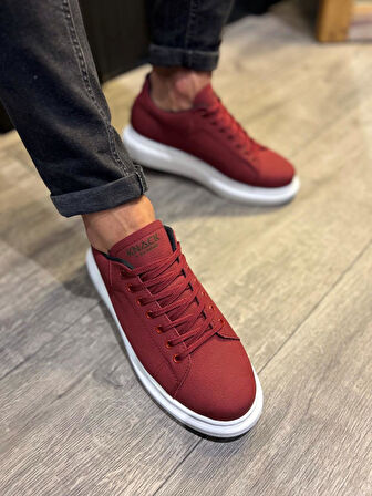 J045 Bağcıklı Ortopedik Taban Günlük Erkek Spor Sneaker Ayakkabı BT Bordo
