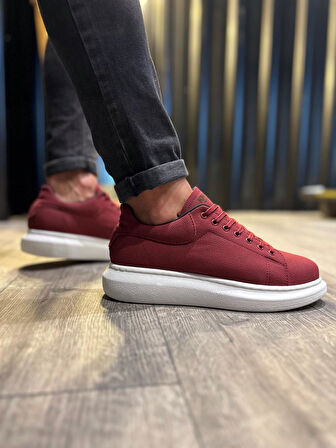 J045 Bağcıklı Ortopedik Taban Günlük Erkek Spor Sneaker Ayakkabı BT Bordo