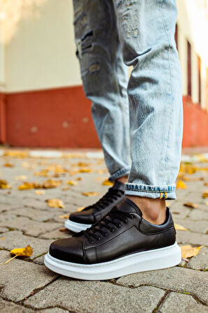 J044 Bağcıklı Ortopedik Taban Erkek Günlük Sneaker Spor Ayakkabı BT Siyah