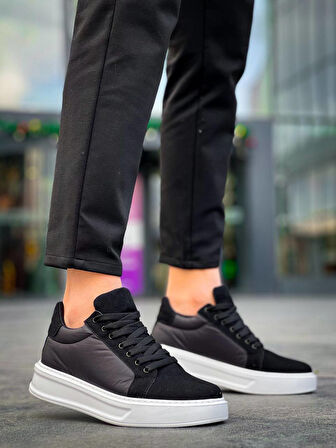 J046 Bağcıklı Ortopedik Taban Günlük Paraşüt Kumaş Süet Erkek Spor Sneaker Ayakkabı BT Siyah