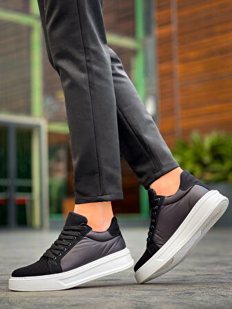 J046 Bağcıklı Ortopedik Taban Günlük Paraşüt Kumaş Süet Erkek Spor Sneaker Ayakkabı BT Siyah