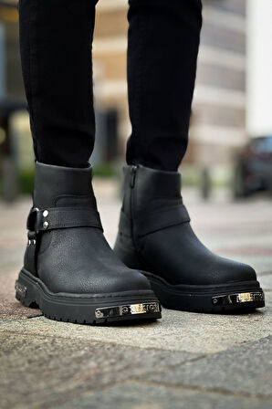 J227 Yukon Bağcıksız Fermuarlı Ortopedik Taban Günlük Cilt Chelsea Erkek Spor Bot CST Siyah