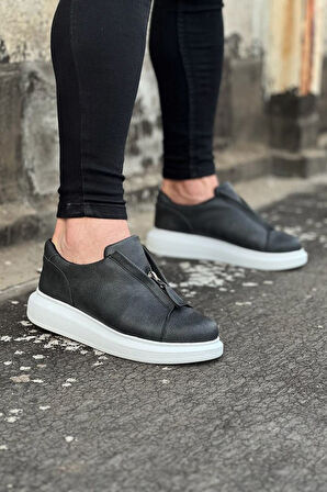 J010 Bağcıksız Fermuarlı Ortopedik Taban Erkek Sneaker Günlük Ayakkabı BT Gri