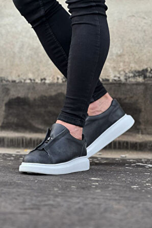 J010 Bağcıksız Fermuarlı Ortopedik Taban Erkek Sneaker Günlük Ayakkabı BT Gri